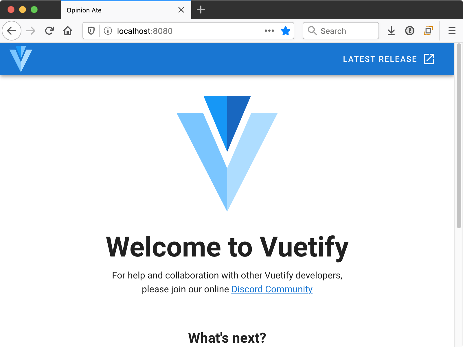 Welcome to Vuetify screen